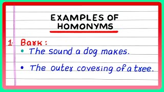 EXAMPLES OF HOMONYMS  5  FIVE EXAMPLES OF HOMONYMS  IN ENGLISH [upl. by Anotyad407]