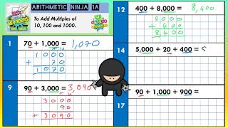 Simple addition of multiples of 10 100 1000  Arithmetic Ninja 1a [upl. by Mcroberts741]