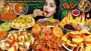 Eating Spicy Pani PuriSamosa ChaatBhel Masala PuriMaggi Indian Street Food ASMR Eating Mukbang [upl. by Aciras622]