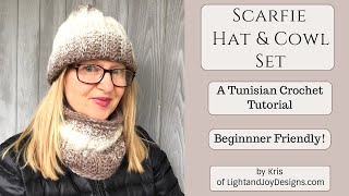 How to Crochet Tunisian Knit Hat amp Cow l quotScarfie Hat and Cowl Setquot Video Tutorial [upl. by Nikolia]