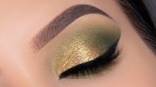 Golden Green Eye Makeup Tutorial for Brown Eyes  3 palette 😱 [upl. by Amlet]