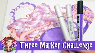 Three Marker Challenge  Copic and Promarker Mermaid Drawing Art Challenges [upl. by Casilde]