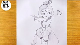 Cute bal krishna pencil drawingtaposhiarts [upl. by Jaret941]