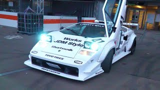 Liberty Walk Lamborghini Countach  Start SOUNDS Revs amp Driving [upl. by Knipe]