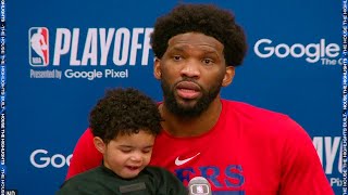 Joel Embiid impressed by James Hardens attacking Performance Postgame Interview [upl. by Eiluj]