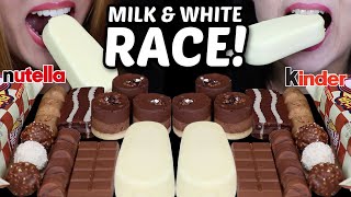 ASMR MILK amp WHITE CHOCOLATE RACE BIG ICE CREAM BARS MINI MOUSSE CAKES NUTELLA KINDER FERRERO 먹방 [upl. by Haidadej]