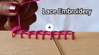 No 57  Lace Embroidery  Edging Stitch  Needle lace Border  Randa Embroidery [upl. by Melcher]