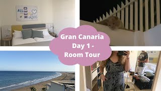 Gran Canaria Hotel Room Tour  Attacked by a Cat Holiday Day 1 [upl. by Nahgeam484]