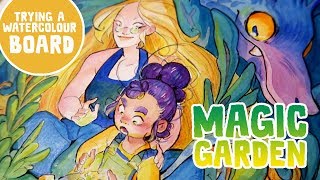 Magic Garden Watercolour painting process • Trying a watercolour board [upl. by Rebeka]