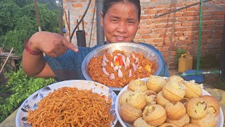 Current Noodles and CatpatePanipuri very very spicy😋Nepali Foodsiruthapamagar villagelife vlog [upl. by Aihcela206]