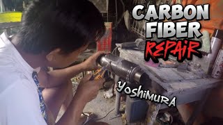 CARBON FIBER MUFFLER REPAIR yoshimura part 1 [upl. by Ydennek]