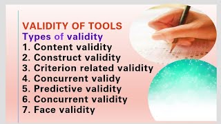 validity of Tools  types of validity criteria concurrent predictive construct face validity [upl. by Ainotna]