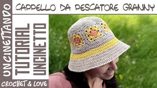 Come Fare un Cappello da Pescatore allUncinetto con Granny Square Crochet [upl. by Nawrocki669]