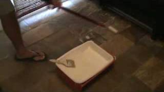 Installing floor sealer to a stone floor with a quotrollerquot [upl. by Herschel]