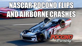 NASCAR POCONO FLIPS AND AIRBORNE CRASHES [upl. by Ttirrem608]