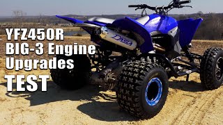 Yamaha YFZ450R Big 3 Engine Upgrades Dasa Exhaust Fuel Customs Intake and PEP Reflashed ECU Test [upl. by Yim]