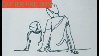 How to draw Fathers day drawing father and son One Line drawing easy drawing for beginners [upl. by Haya]