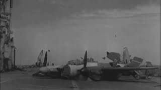 Crash barrier trials on HMS Triumph with a Fairey Barracuda and de Havilland Mosquito [upl. by Massab3]