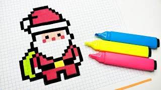 Handmade Pixel Art  How to draw Santa Claus pixelart [upl. by Nnahgiel104]