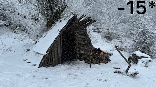 6 Months Survival amp Building Complete And Warm Bushcraft Survival Shelter In The Snow FireplaceHut [upl. by Rad761]