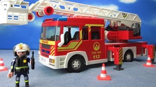 Playmobil Feuerwehr deutsch Leiterfahrzeug Feuerwehrauto für Kinder [upl. by Latton]