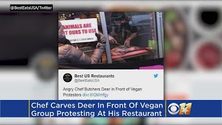 Vegans Protest Restaurant So Chef Carves Deer In Front Of Them [upl. by Xylon]