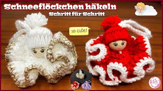 Schneeflöckchen häkeln  Schritt für Schritt  Glücksengel  Glückswürmchen  Wölkchen  Anhänger [upl. by Assiroc878]