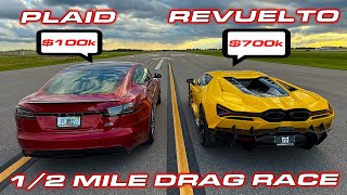 REVUELTO VS PLAID TRACK PACK  12 Mile Drag Race [upl. by Saddler136]