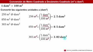 Metros Cuadrados a DecÃ¡metros Cuadrados m2 a dam2  EJERCICIOS RESUELTOS [upl. by Rebor721]