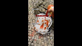 Tomatensauce vs Backpack Pro 🥫😳 fyp fürdich onemate backpack [upl. by Evreh]