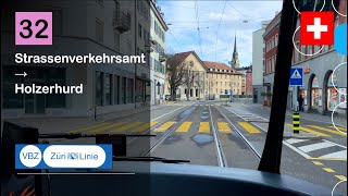 4K 🇨🇭 Cab Ride VBZ ZÜRICH TROLLEYBUS  32 Strassenverkehrsamt → Holzerhurd  HESS lighTram® 25DC [upl. by Meekyh644]