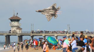 USAF F22 RAPTOR FREEFALL AT HUNTINGTON BEACH AIRSHOW 2023  4K [upl. by Latsirc]