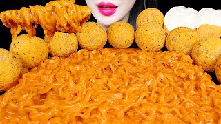 ASMR CHEESY CARBO FIRE NOODLE CHEESE BALL 까르보불닭 뿌링클 치즈볼 먹방 EATING SOUNDS MUKBANG [upl. by Ateuqahs942]