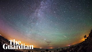 Meteor showers and northern lights captured in timelapse footage across the world [upl. by Orvas825]