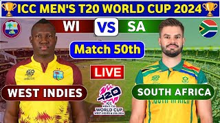 West Indies vs South Africa 50th Match  WI vs SA 50th T20 Live Score amp Commentary World Cup 2024 [upl. by Pirali]