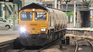 Very Busy Carlisle Station Freightpassenger3 RoyalMail Trains Sir Nigel Gresley charter ￼ [upl. by Margaret]