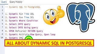 Dynamic SQL In PostgreSQL  Use Cases And Usage Of Dynamic SQL With Examples Explained In pgAdmin [upl. by Reginnej]