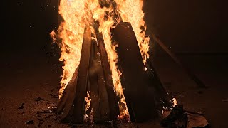 Flames of big bonfire at local Novruz Holiday Celebration  Slow Motion 23 [upl. by Auop759]