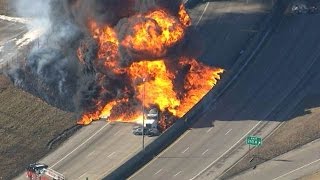 Large fire on I94 after tanker explodes [upl. by Leuams]