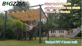 Bigzzia 3x3M Metal Pergola with Retractable Sun Shade Canopy DIY by Benson Chik [upl. by Plerre]