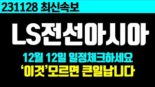 LS전선아시아 12월 12일 일정 체크하세요 이것 모르면 큰일납니다 [upl. by Morty]