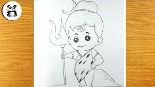 Cute bal bholenath pencil drawing  easy mahadev drawing [upl. by Dibrin38]