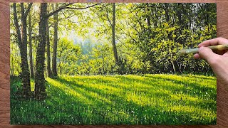 Landscape painting techniques with green tones  Forest landscape painting  Acrylic painting [upl. by Nunes]