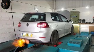 MK5 R32 Dyno Huge Flames  Over Run Remap [upl. by Pinebrook442]