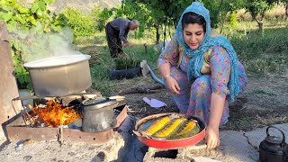 Cooking lamb neck local butter and salmon in Iranian village style [upl. by Valonia]