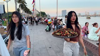 Cambodia Tour 4K Evening Walking Tour in Phnom Penh Riverside Streeet Food 2024 [upl. by Mckay218]