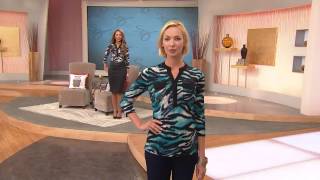 Susan Graver Liquid Knit Animal Print Blouson Top w Flap Pockets with Lisa Robertson [upl. by Diarmid600]