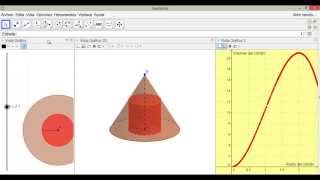 GeoGebra 50 Variación del volumen de un cilindro inscrito en un cono [upl. by Coplin]