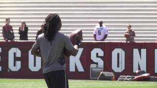 Ace Sanders catches a punt while holding 3 footballs [upl. by Nittirb682]