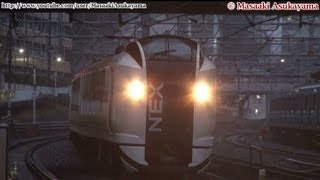 Full HD JR East Series E259 Narita Express NEX Ne020 Running scene in the rain 201202250635 [upl. by Iadahs]